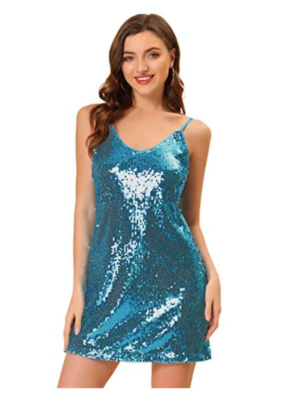 Womens Sequin Mini Dress Spaghetti Strap Party Club Cocktail Sparkly